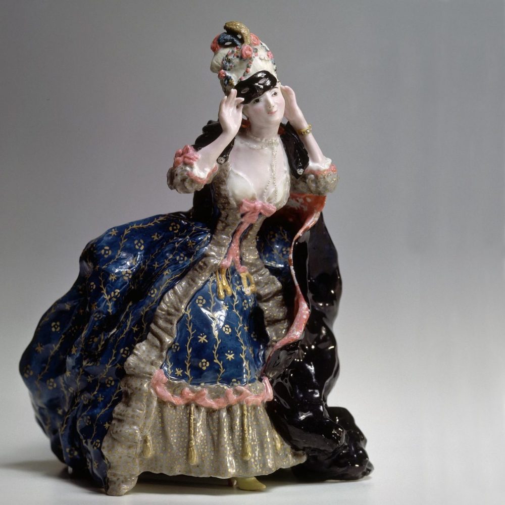 Russian Imperial Porcelain Factory figure "Lady removing her mask" by Konstantin Somov