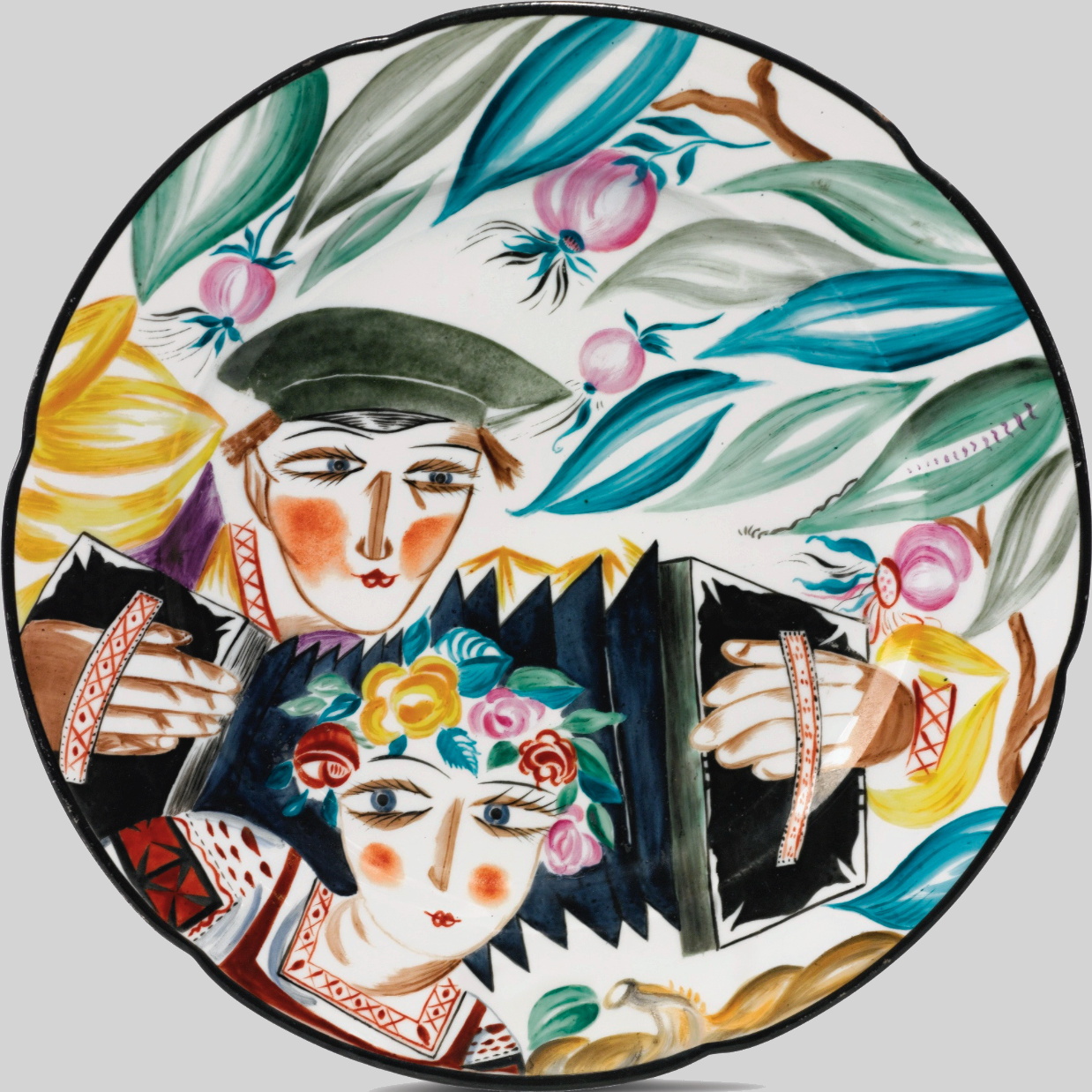 Soviet porcelain plate Accordionist by Stella Vengerovskaya
