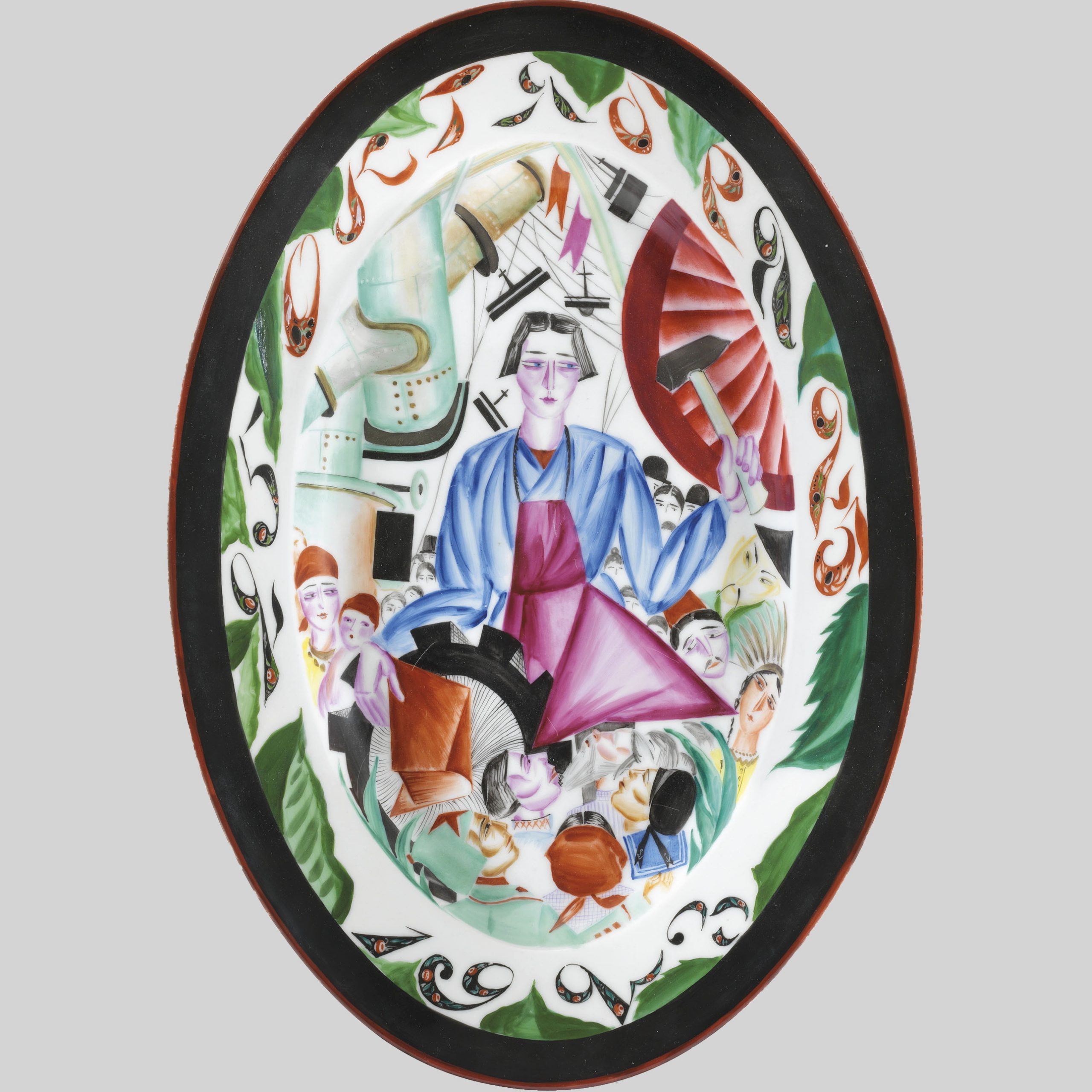 Soviet propaganda porcelain platter Blacksmith by Vengerovskaya