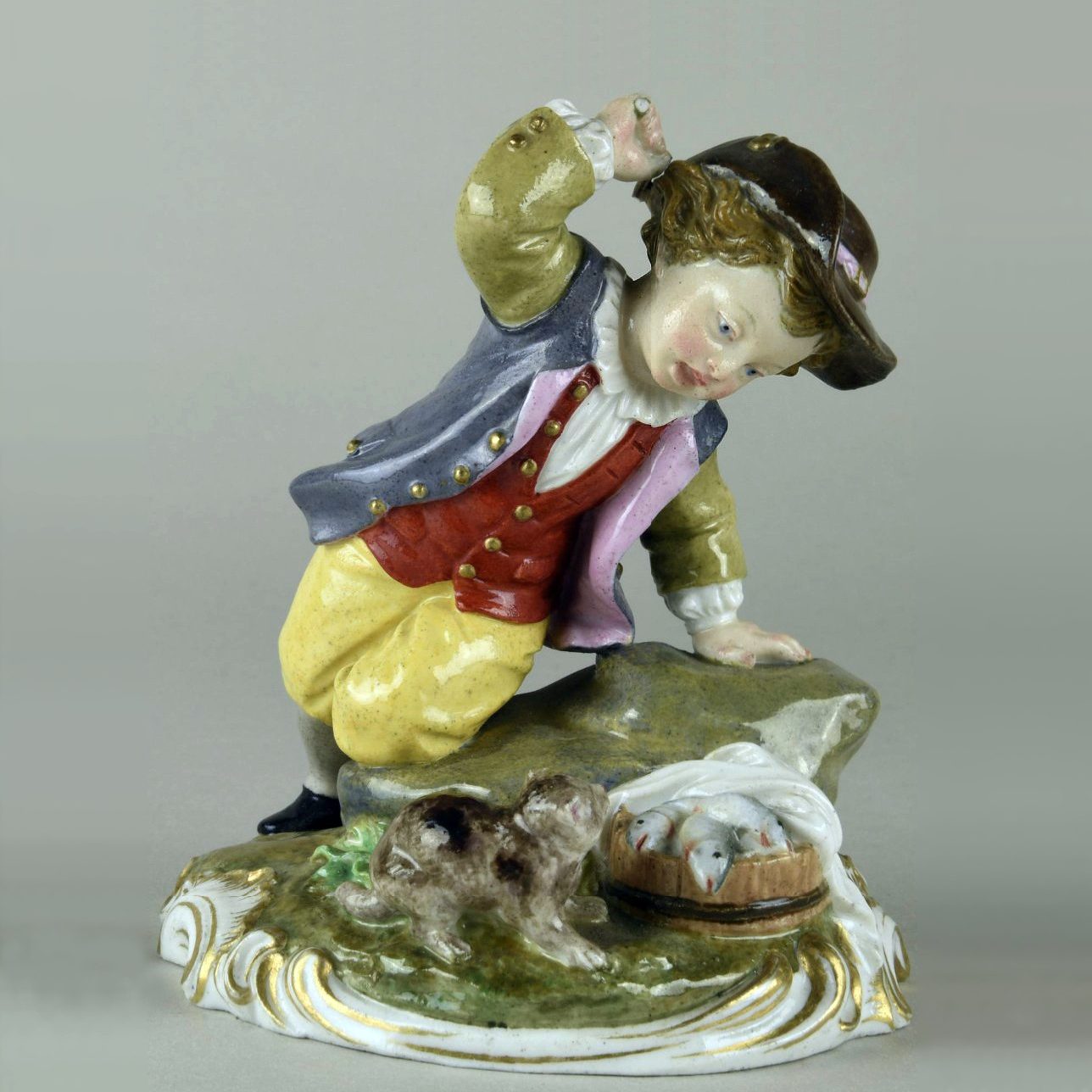 Russian Imperial Porcelain Factory figure "Boy with cat and fish" by Spiess