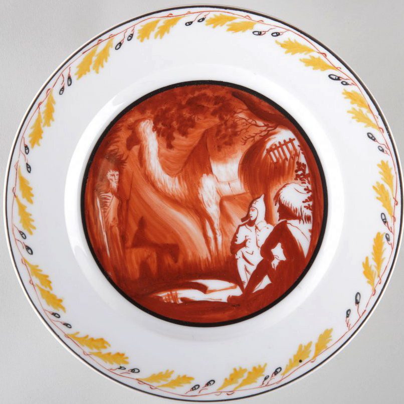 t Propaganda porcelain plate "Night" with a red army soldier after Mikhail Adamovich