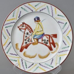 Soviet Porcelain Plate "Boy on Toy Horse" by Gromov
