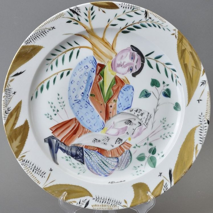 Soviet porcelain plate "Singing International" by Shchekotikhina-Pototskaya