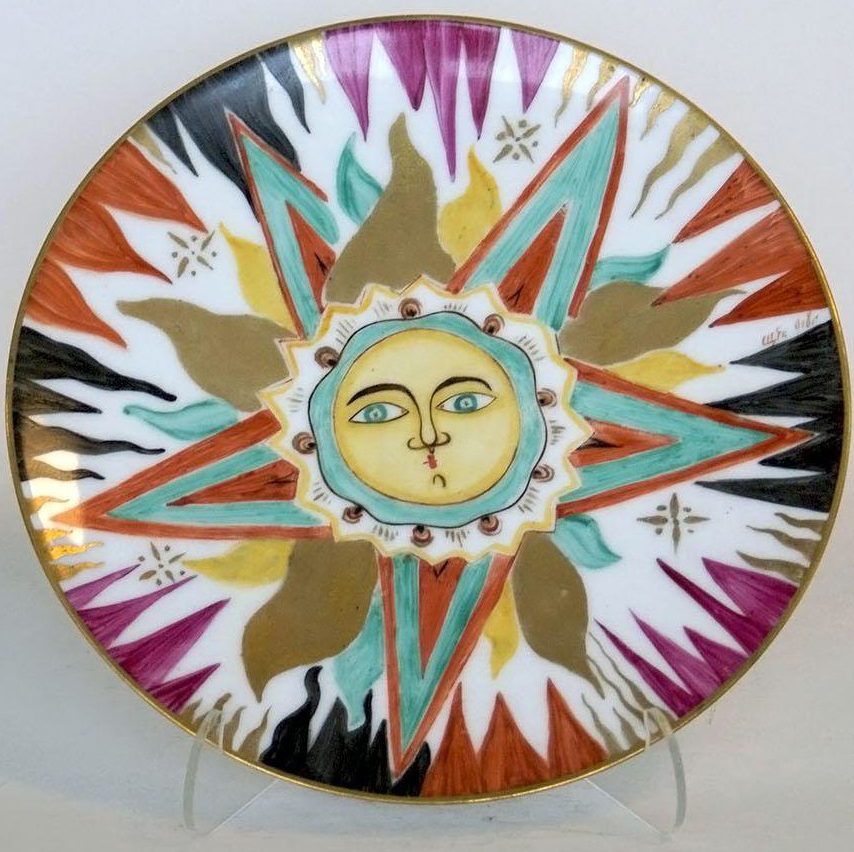 Soviet porcelain plate "The Sun" by Shchekotikhina-Pototskaya