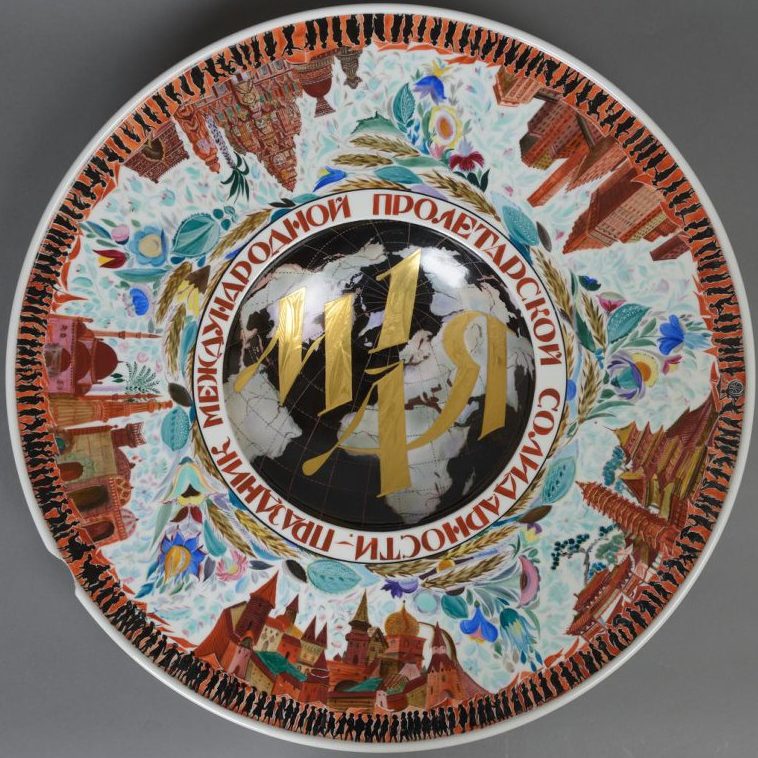 Soviet porcelain platter "May 1st" by Kobyletskaya