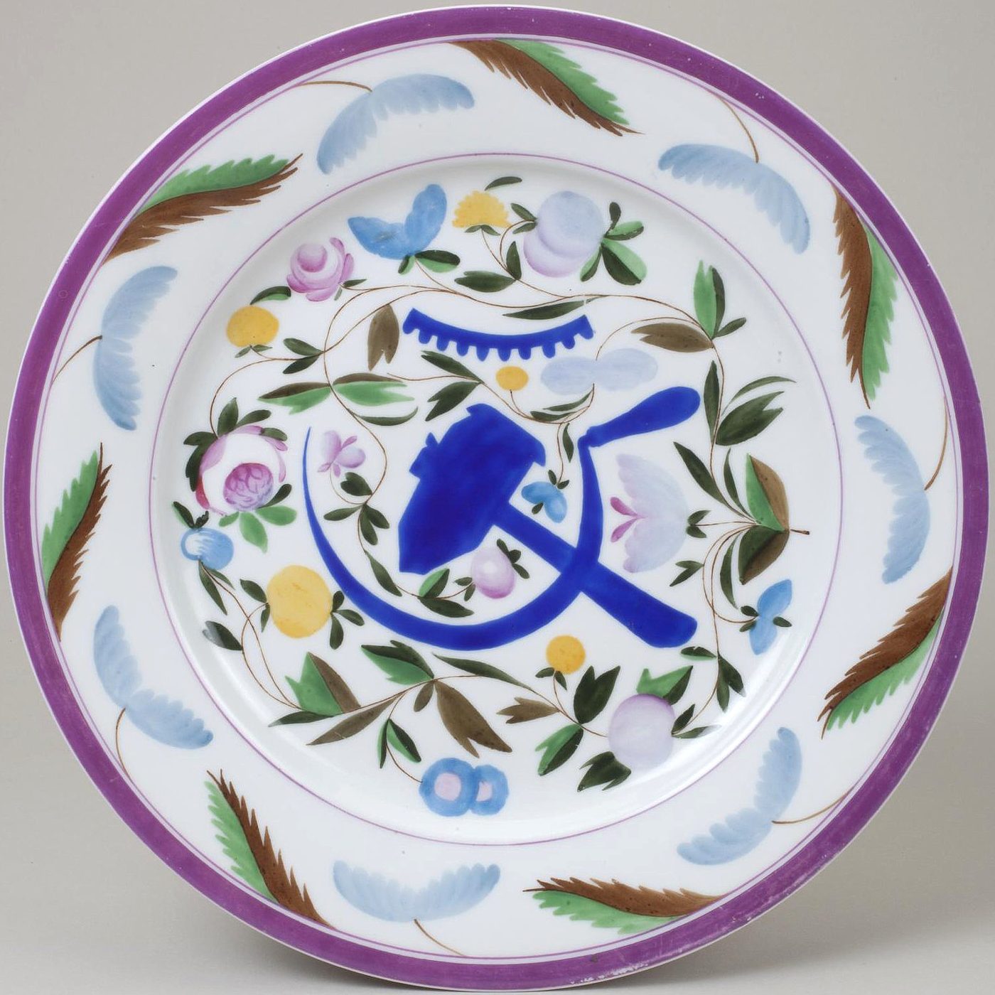 Soviet propaganda porcelain plate "Blue Sickle"after Sergei Chekhonin. State Porcelain Factory