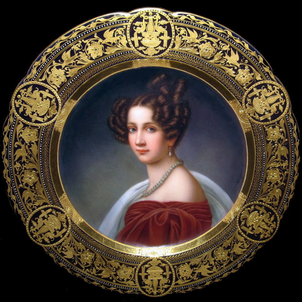 Royal Vienna style Heubach porcelain portrait plate Princess Sophie of Bavaria after Stieler