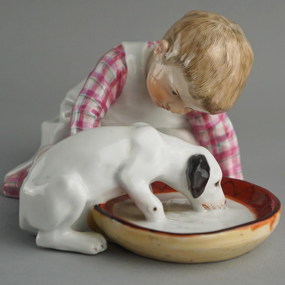 Meissen Hentschel figural group "Girl with the dog". Model W123