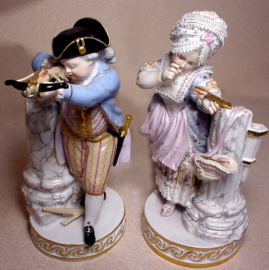 Meissen figures F32, F33 - boy with crossbow & girl with arrow