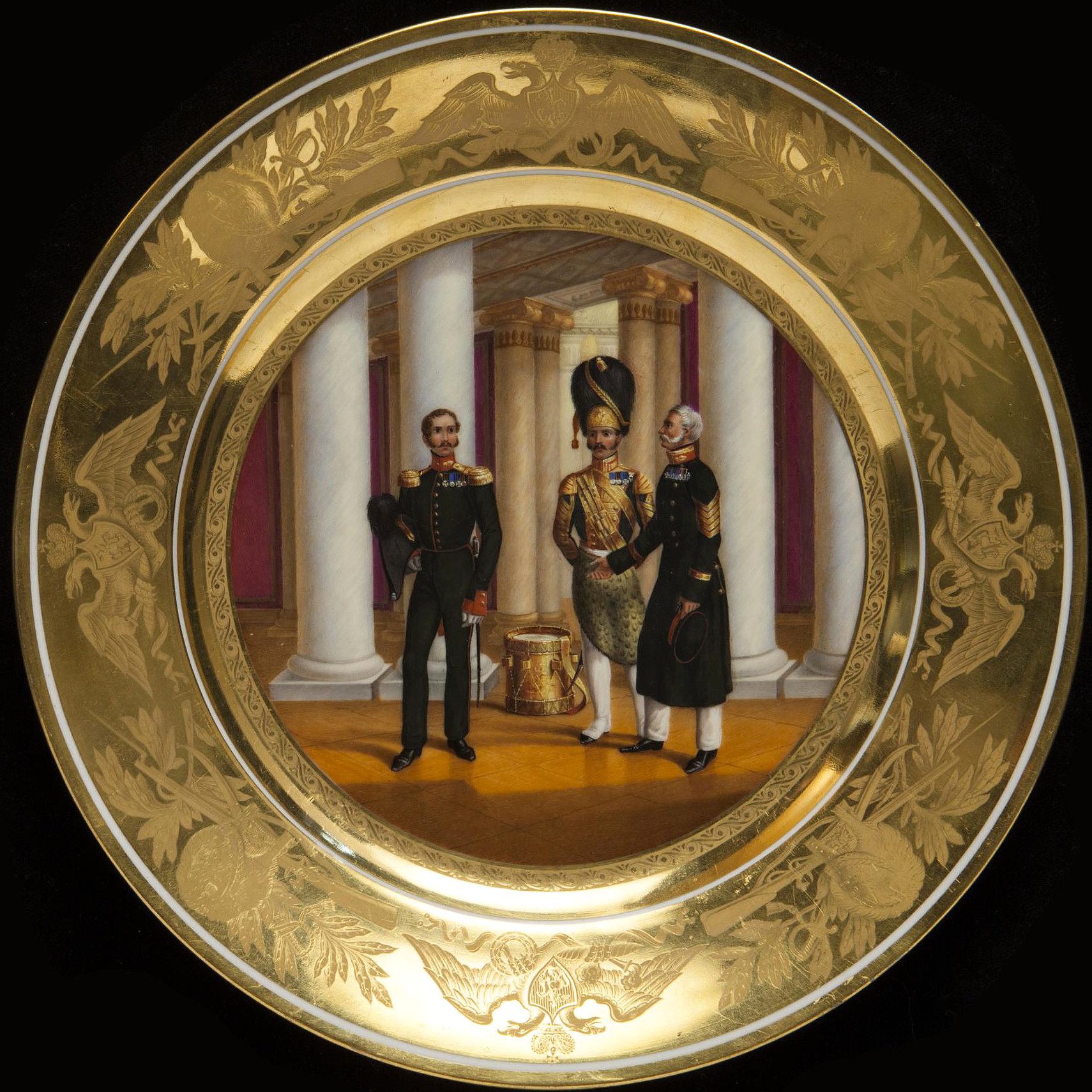 Russian Imperial Porcelain Factory military plate with Palace Grenadiers