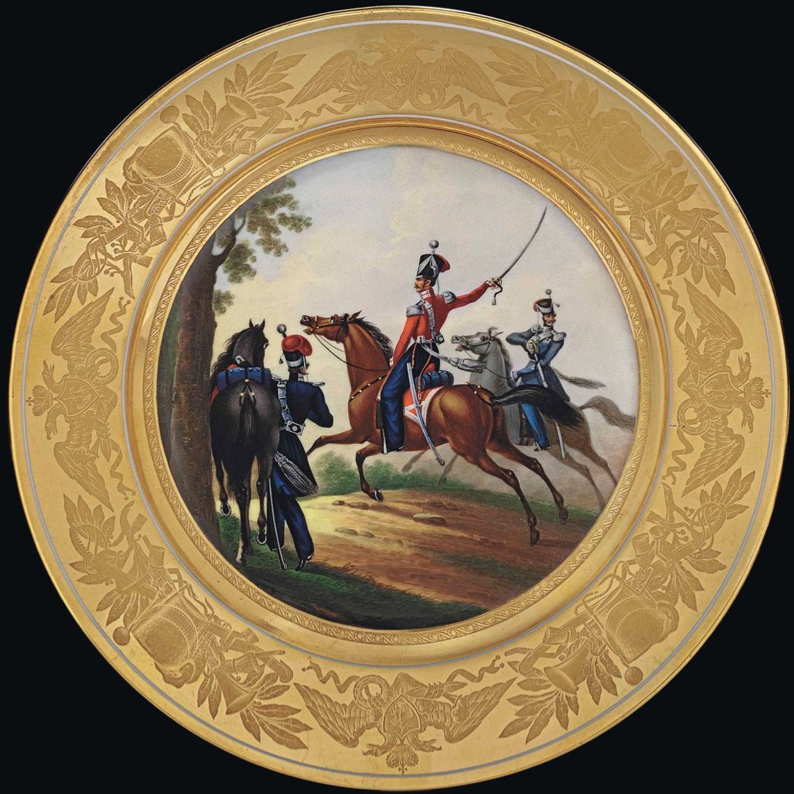 Russian Imperial Porcelain military plate - Don Cossacks officers