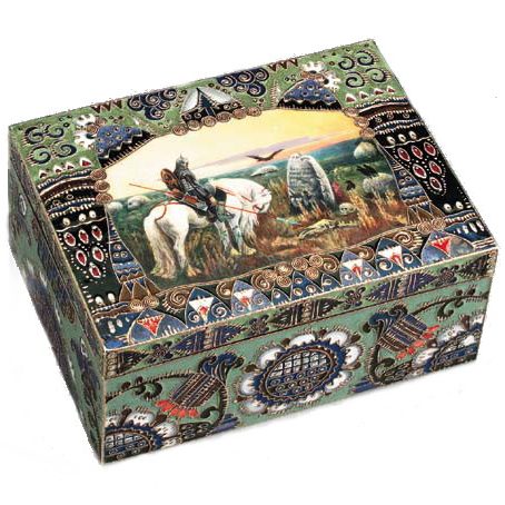 Russian silver enamel Faberge box by Fedor Ruckert "Bogatyr"