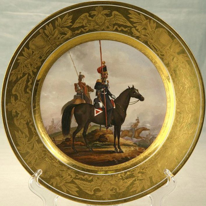 Russian Imperial Porcelain military plate depicting Don Cossacks