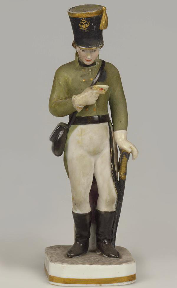 Gardner figure Guard from "Magic Lantern" series. Russian porcelain. 1820s.