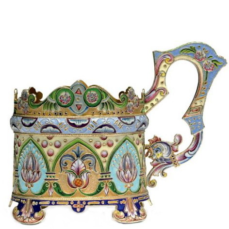 Russian Cloisonné Silver Enamel Tea Glass Holder by 11th Artel