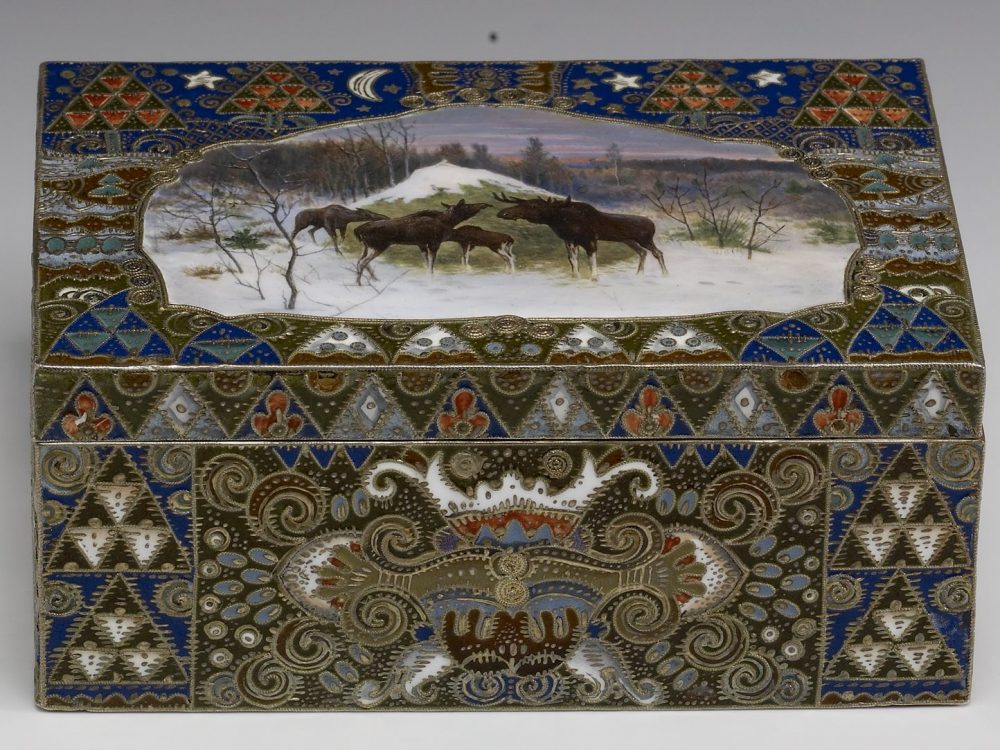 Russian Silver Enamel Box "Elk" by Fedor Ruckert