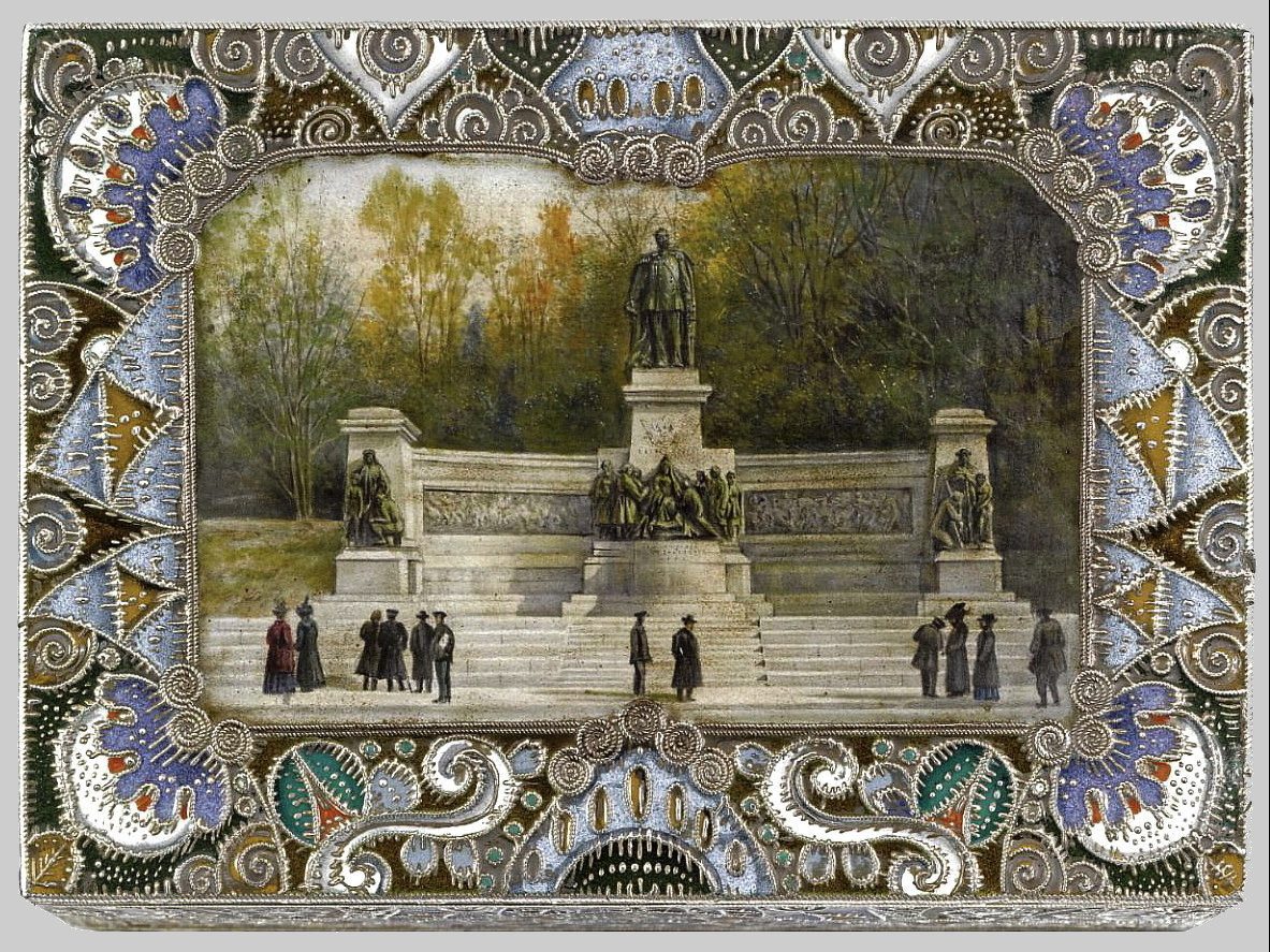 Russian Silver Enamel box by Ruckert for Marshak - Monument to Alexander II in Kiev