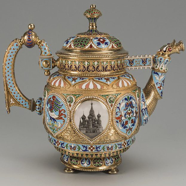 Russian Silver Enamel teapot by Khlebnikov