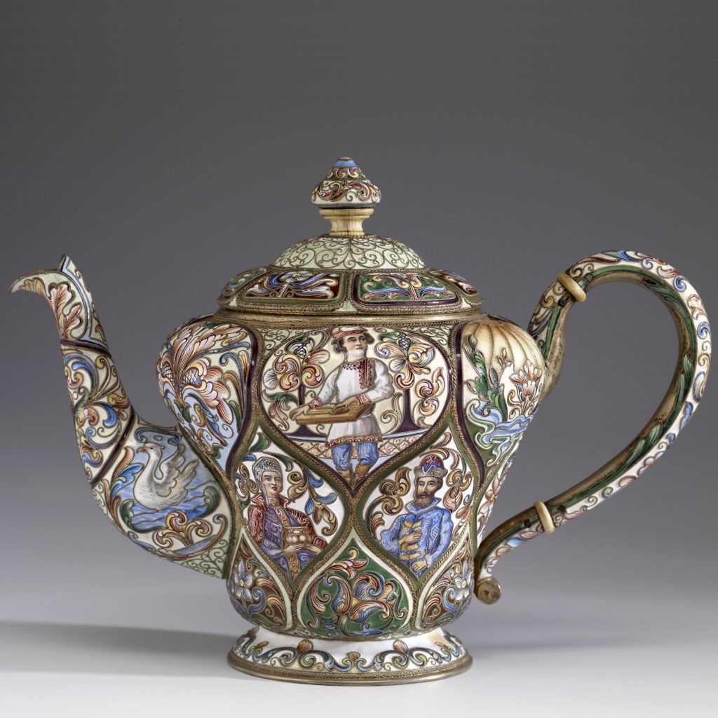 Russian Silver Enamel Kurlukov teapot