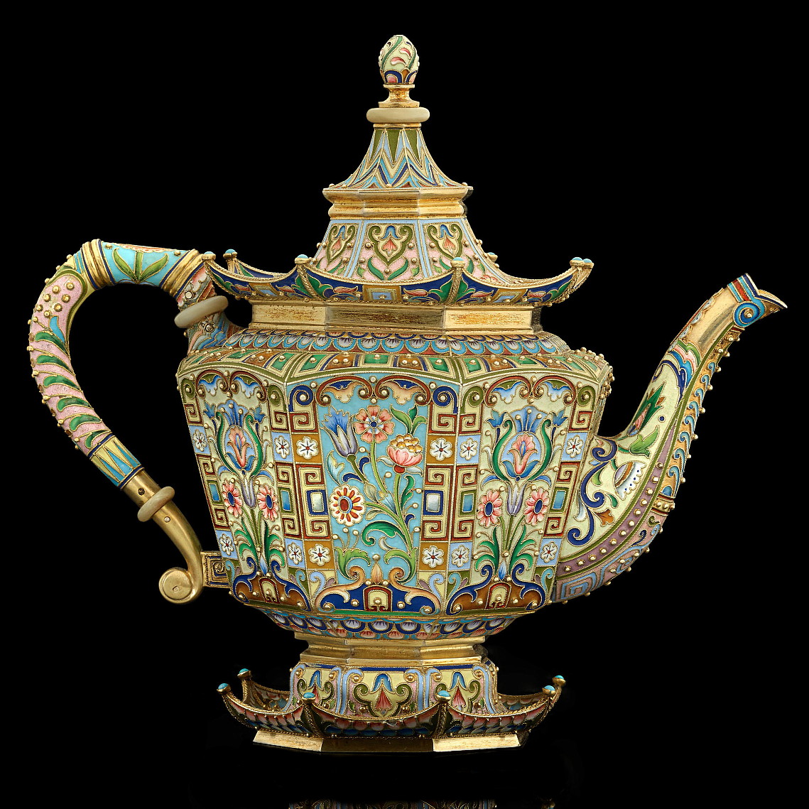 Russian silver enamel teapot by Nikolai Alexeev