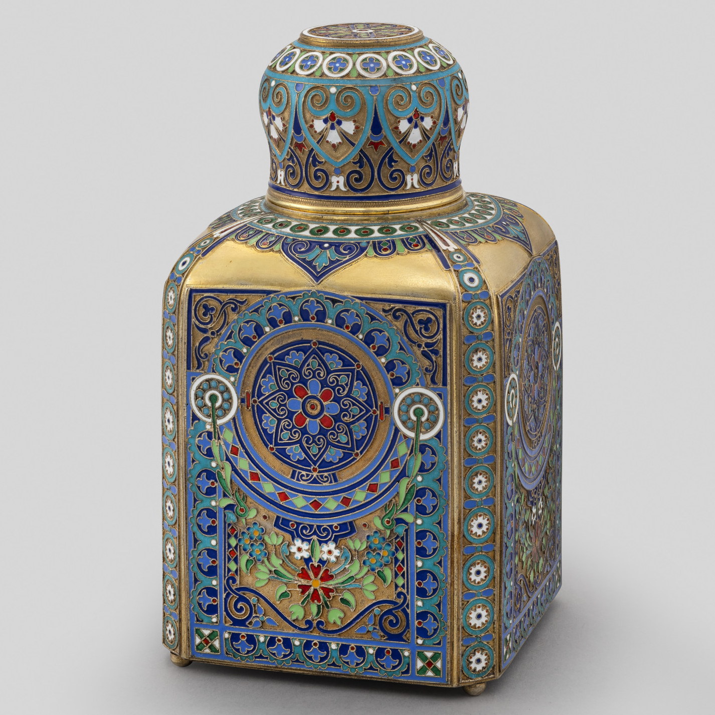 Russian Silver Enamel tea-caddy by Antip Kuzmichev for Tiffany