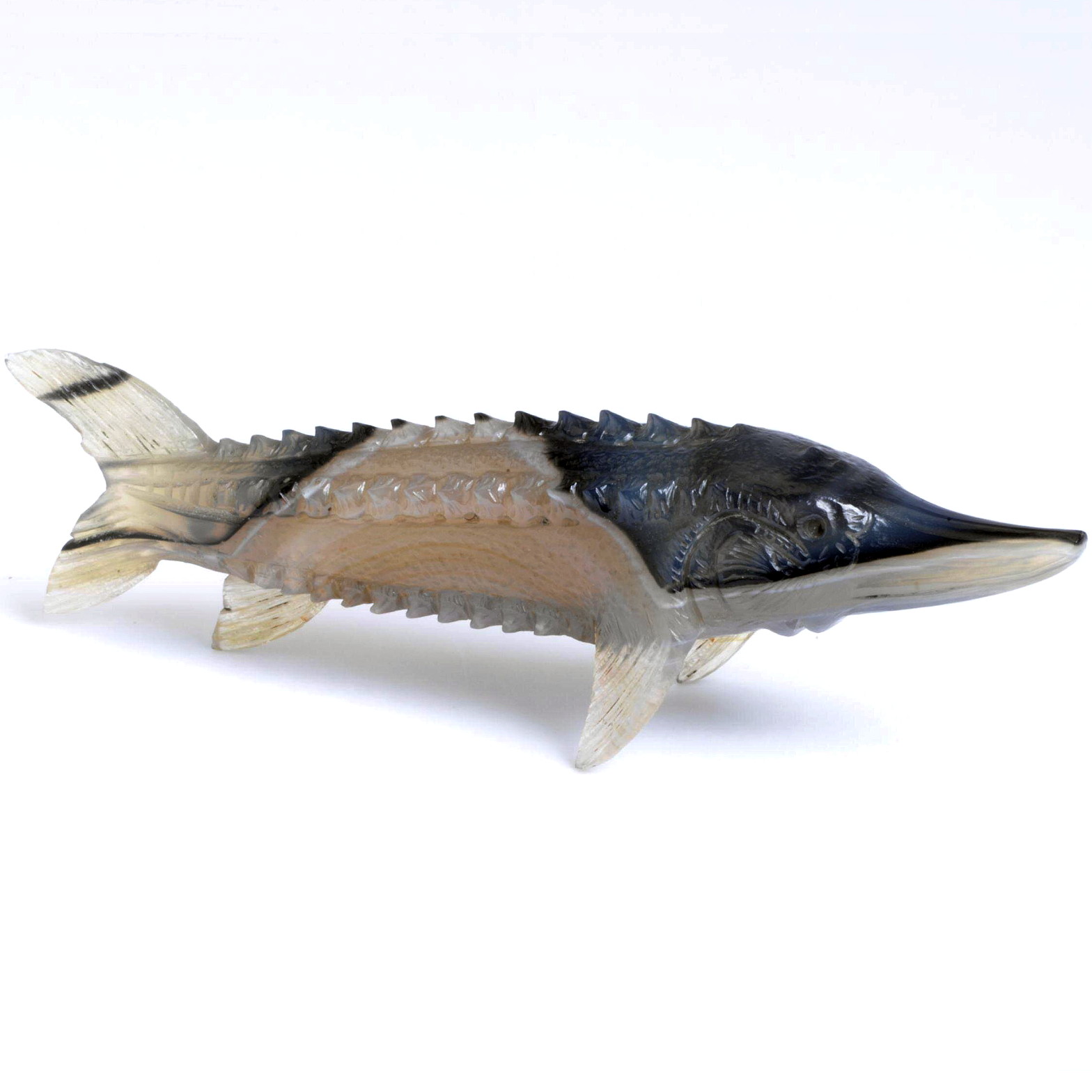 Faberge model of Sturgeon. Carved agate. Fish