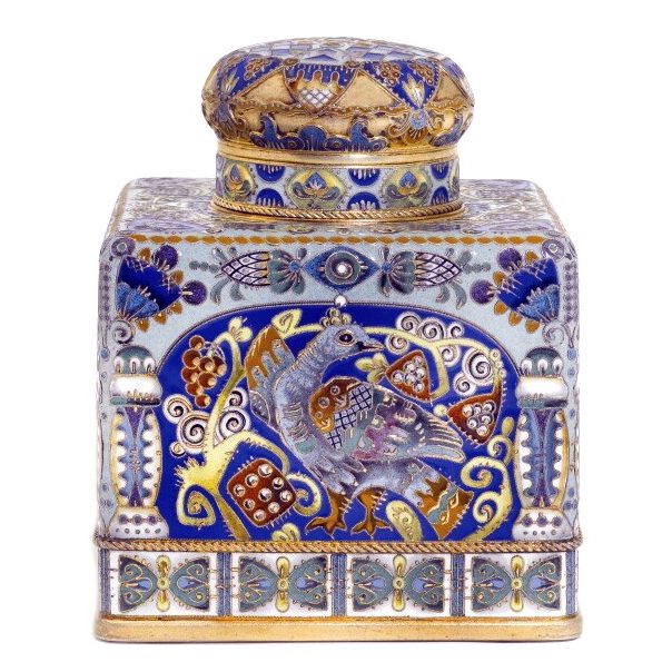 Russian silver enamel tea caddy