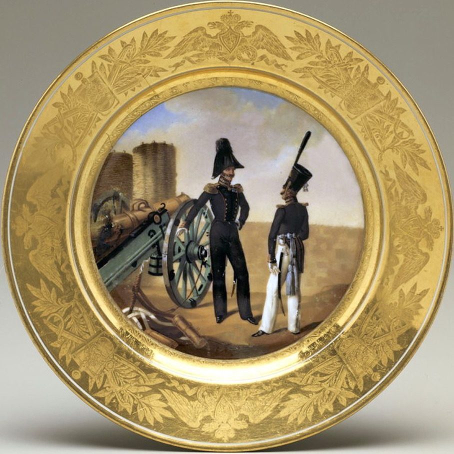 Russian Imperial Porcelain military plate Artillery officers 1844