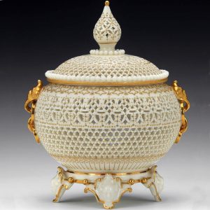 Royal Worcester Covered Jar By George Owen 2481. Reticulated. Pierced.