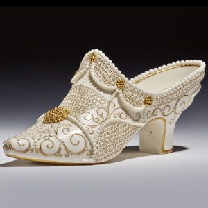 Royal Worcester porcelain reticulated shoe slipper by George Owen. Shape 439