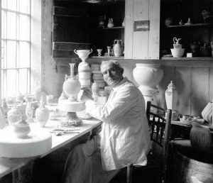 George Owen at work in his studio. Royal Worcester Porcelain.
