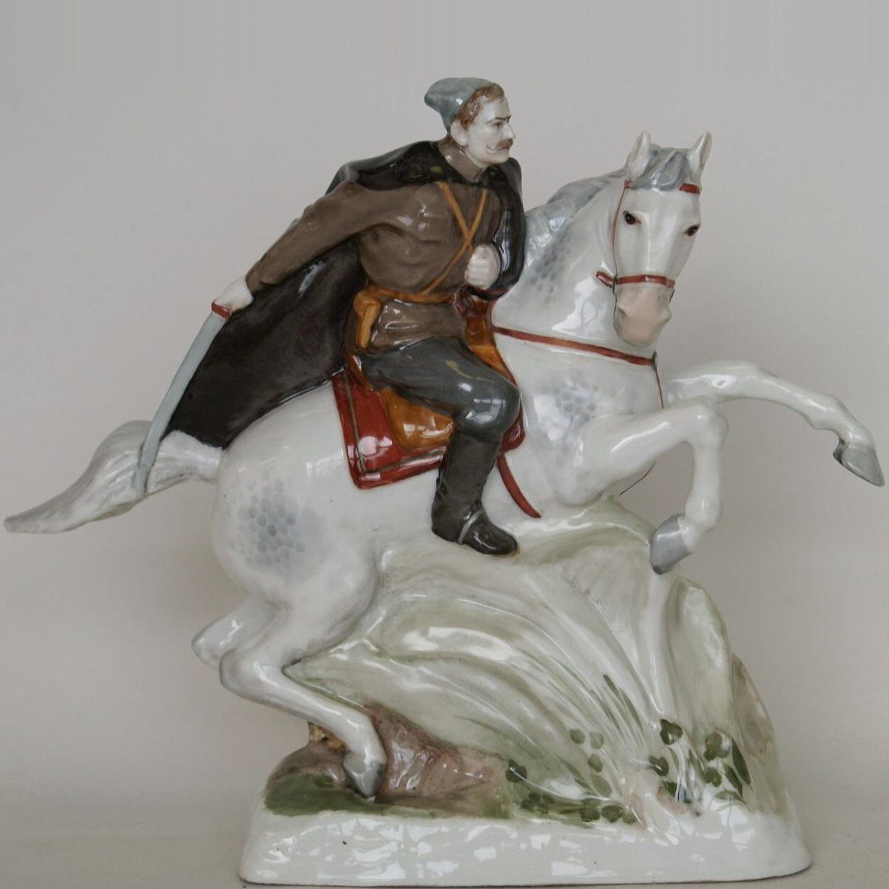 Soviet propaganda Lomonosov porcelain figural group Chapaev on horseback modeled by Kazimir Rizhov