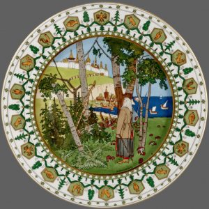 Kornilov Brothers Bilibin plate #8 after illustration to Russian fairytale book "Feather of Finist the Falcon"