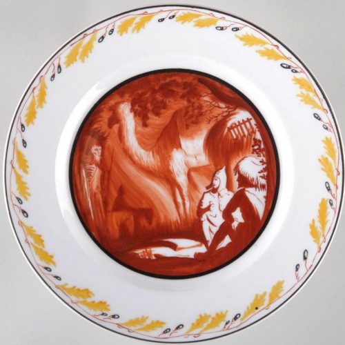 Soviet Propaganda porcelain plate "Night" with a red army soldier after Mikhail Adamovich
