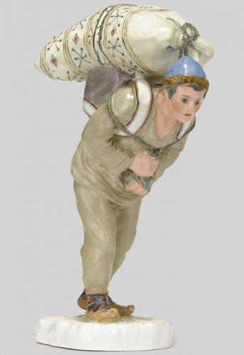 Soviet Lomonosov porcelain figure "Porter" designed by Elizaveta Tripolskaya