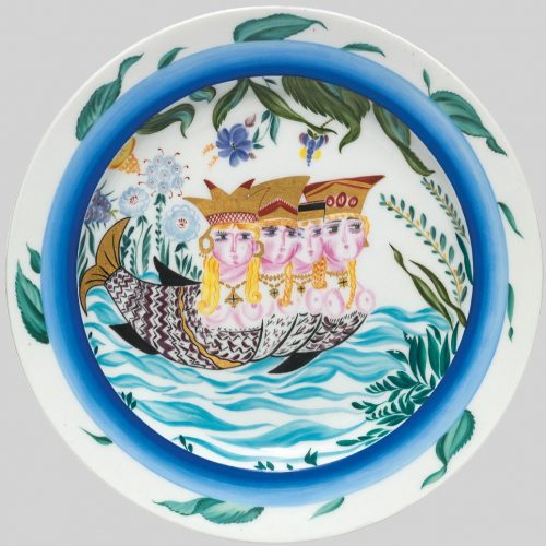 Soviet porcelain plate "Mermaids" after Shchekotikhina-Pototskaya