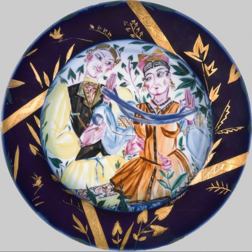 Soviet porcelain plate "Hand-winding yarn" by Shchekotikhina-Pototskaya. State Porcelain Factory