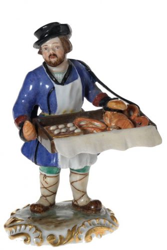 Russian Imperial Porcelain Factory figurine of Baked Goods Vendor. Period of Nicholas I