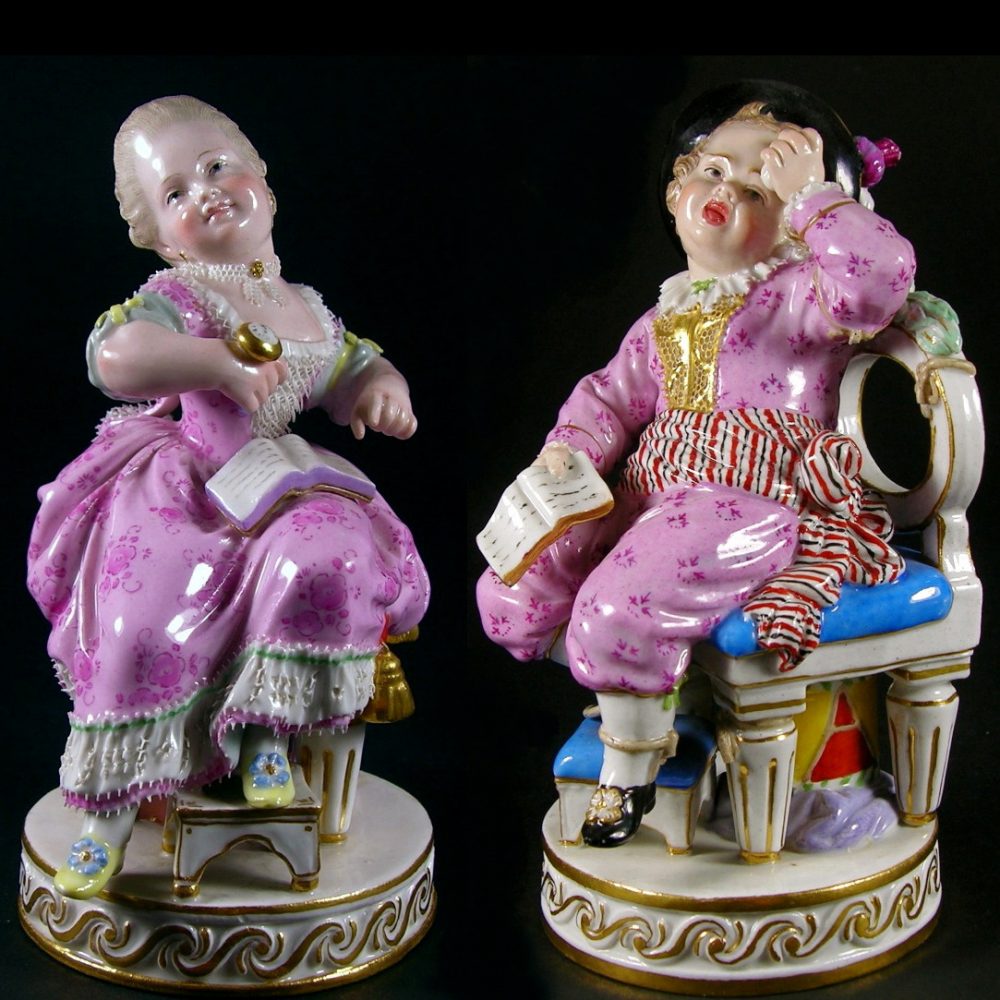 Meissen F49 F49x Figurines Boy And Girl With Watch
