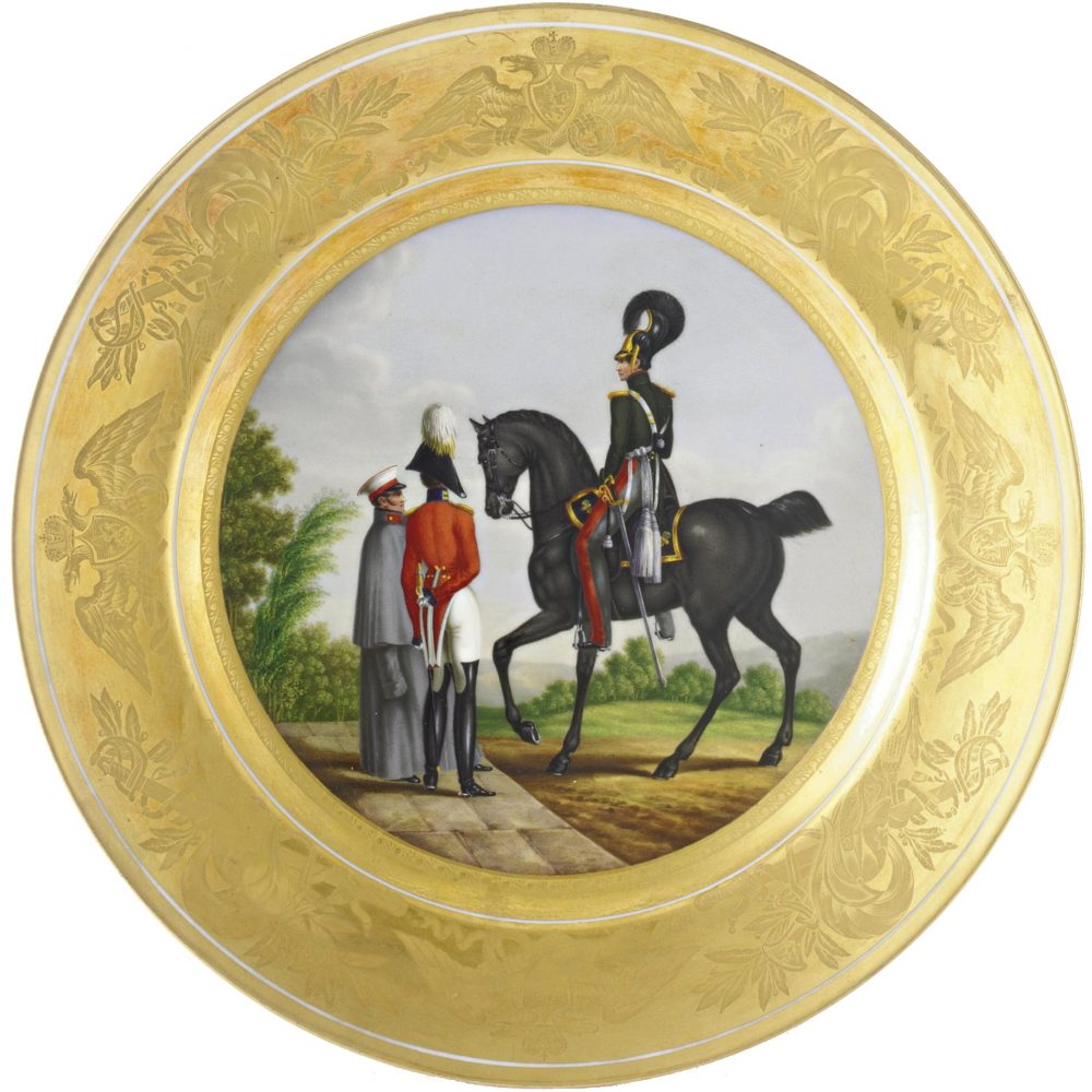 Russian Imperial Porcelain military plate Horse Guardsman
