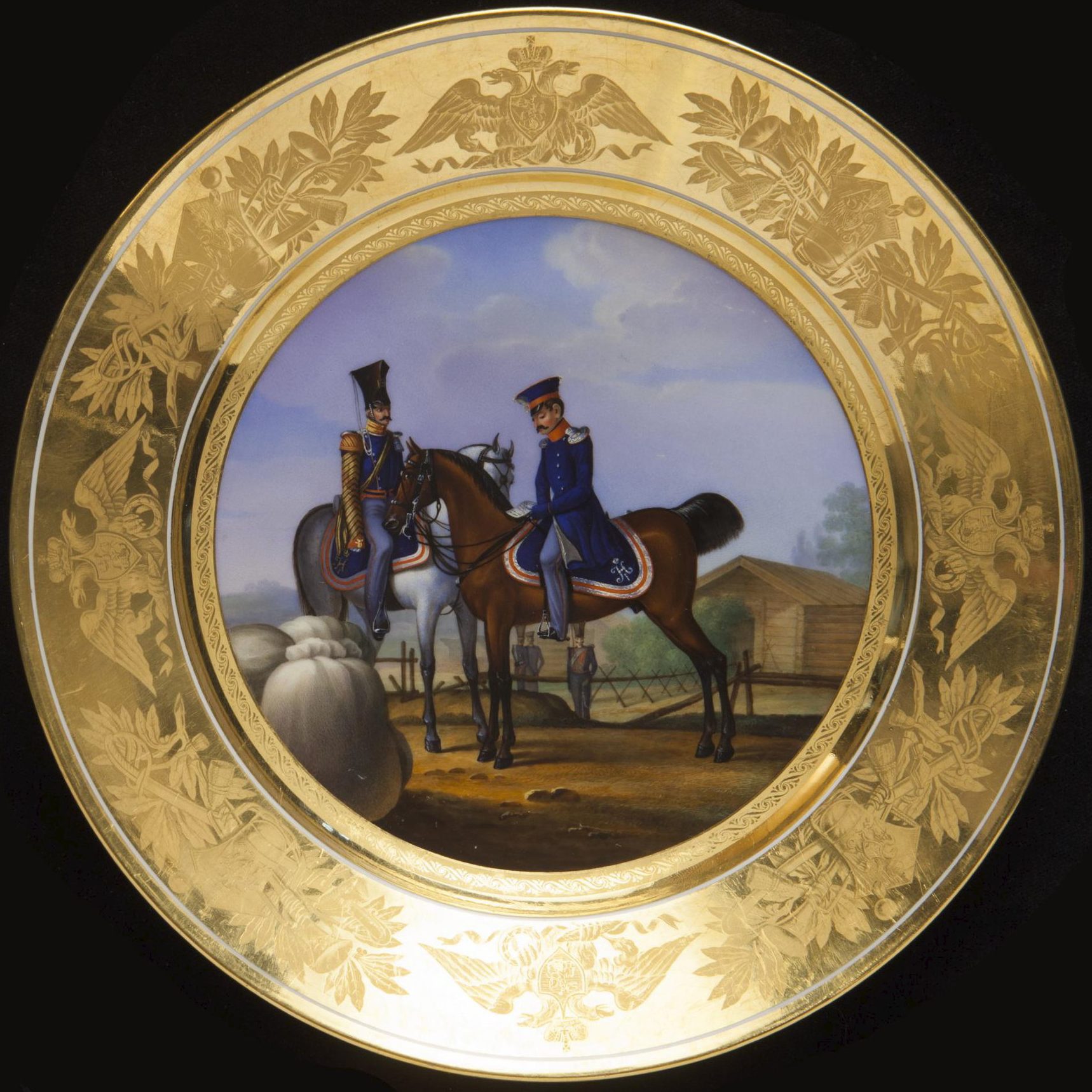 Russian Imperial Porcelain military plate depicting Uhlans