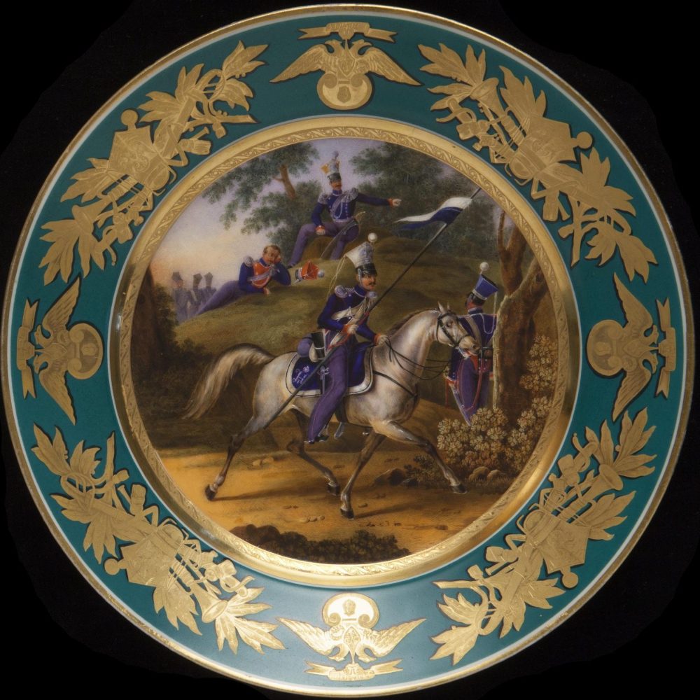 Russian Imperial Porcelain military plate Uhlans
