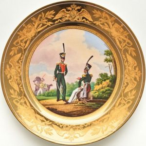 Russian Imperial Porcelain military plate with officers of Line-Guard Grenadier Regiment