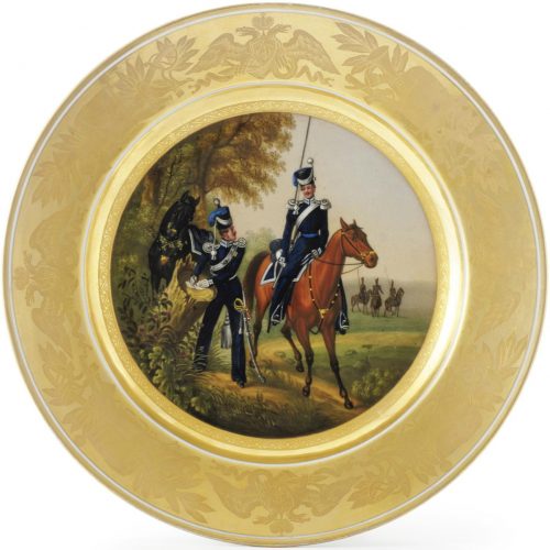 Russian Imperial Porcelain military plate with Ural Cossacks