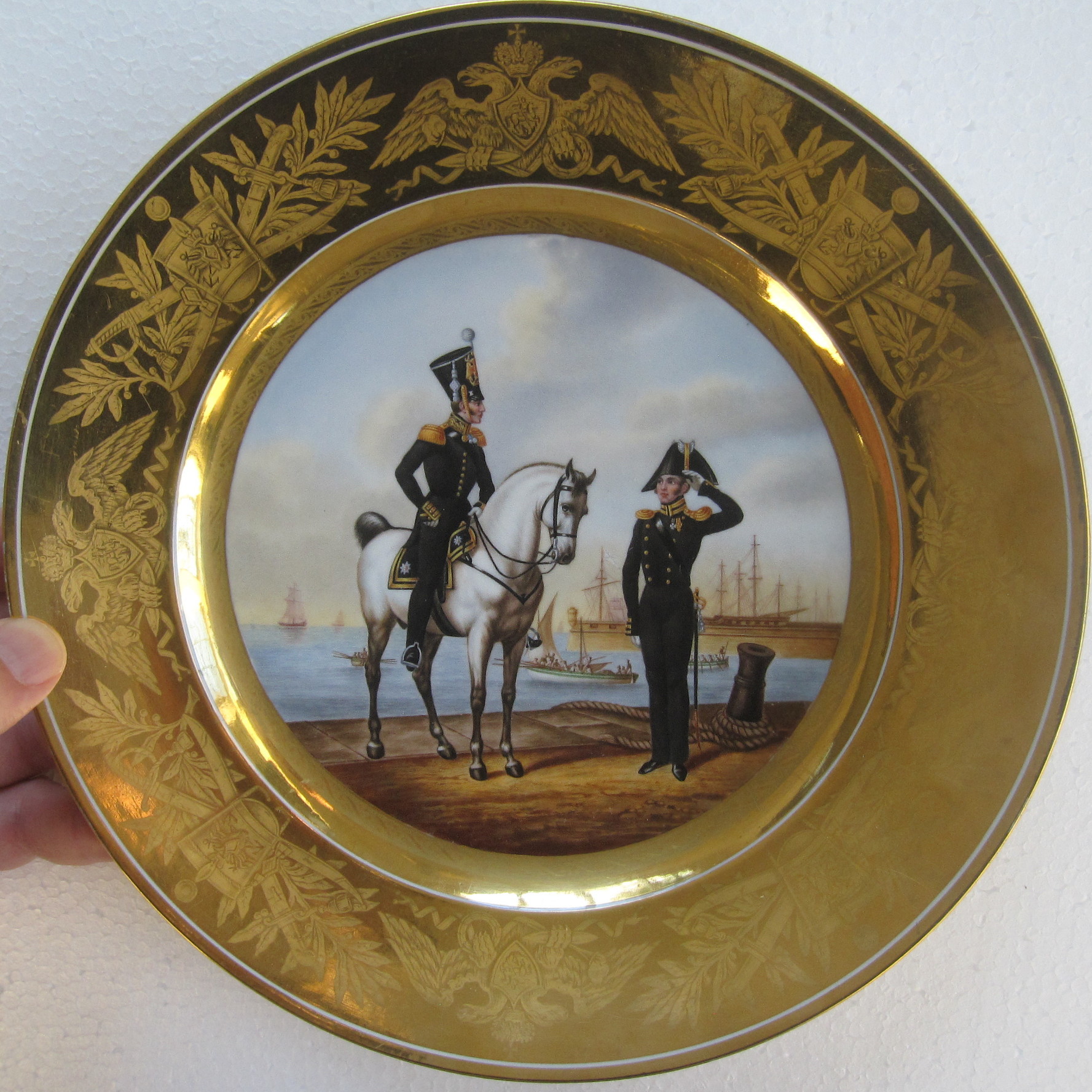 Russian Imperial Porcelain military plate depicting Equipage