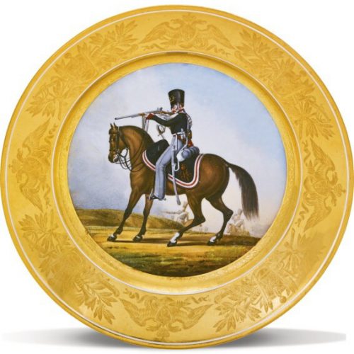 Russian Imperial Porcelain military plate - Dragoon