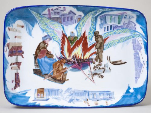 Soviet Propaganda Porcelain Dish 11 Maria Lebedeva Lotok Fire