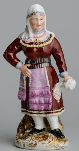 Popov figurine "Finnish Woman" or "Chukhonka". Antique Russian porcelain