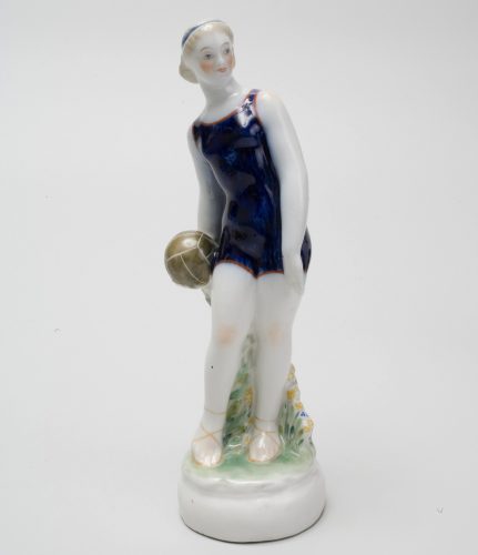 Soviet propaganda porcelain figure Girl Athlete with the Ball by Danko 1940. Lomonosov Porcelain Factory