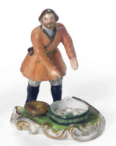 Rissian Imperial Porcelain Factory miniature figurine of Fish Seller
